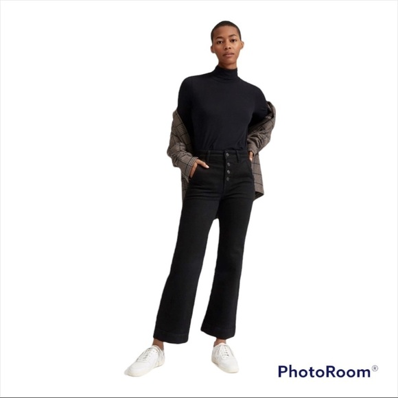 EVERLANE Black Button Fly High Rise Wide Leg Jeans Size 24 - Picture 2 of 9